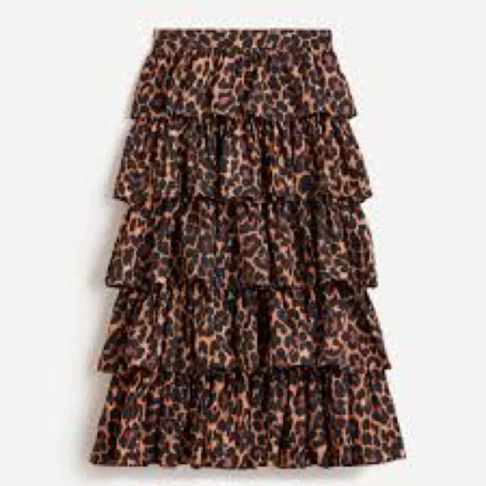 NWT J-Crew Ruffle maxi skirt in leopard - size 8